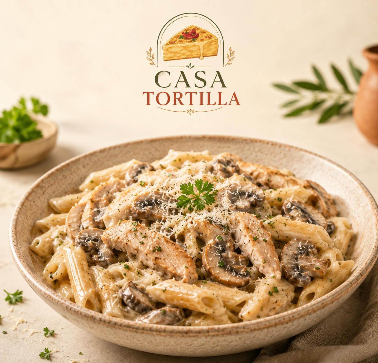 Pasta crémeuse poulet champignons
